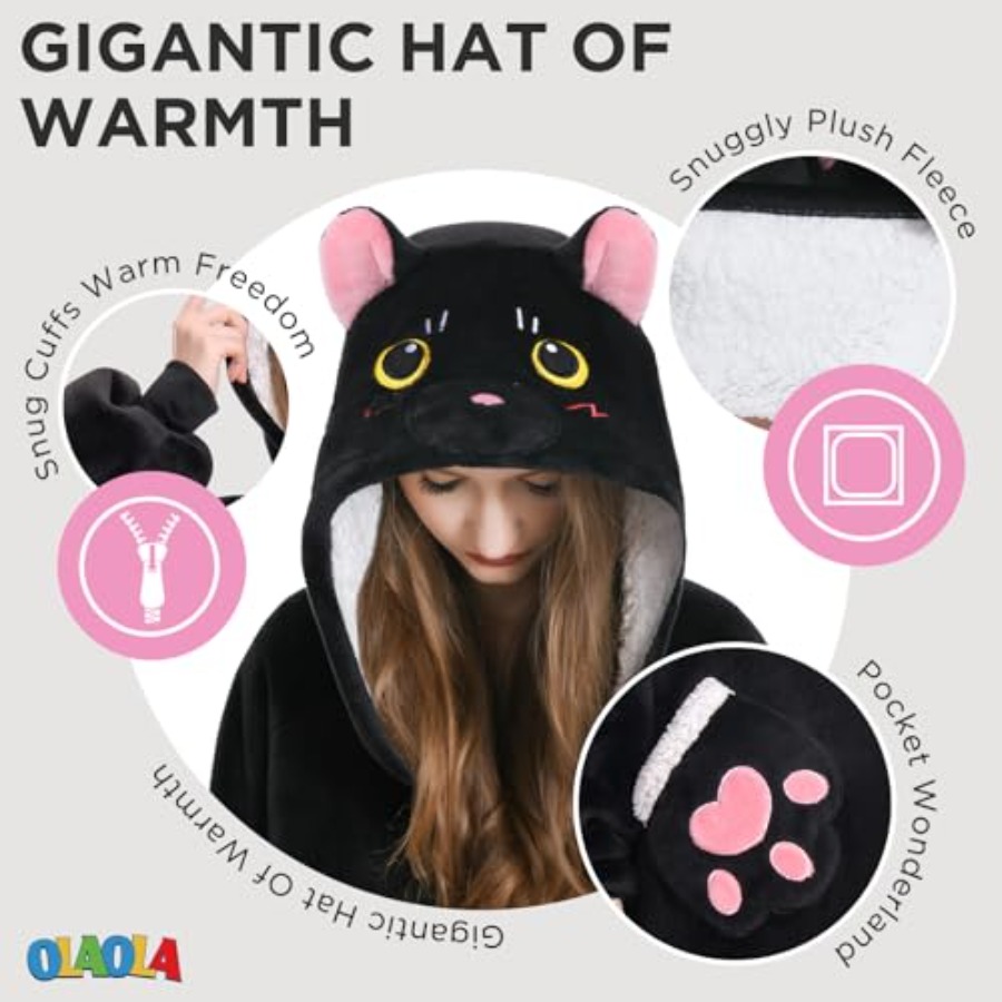 OLAOLA Black Cat Wearable Blan - Sherpa Hoodie Fleece reseña y precio