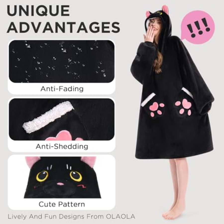 OLAOLA Black Cat Wearable Blan - Sherpa Hoodie Fleece reseña y precio
