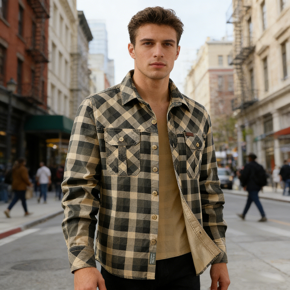 Spring Autumn Men's Cotton Pla - Flannel Shirt Lined reseña y precio