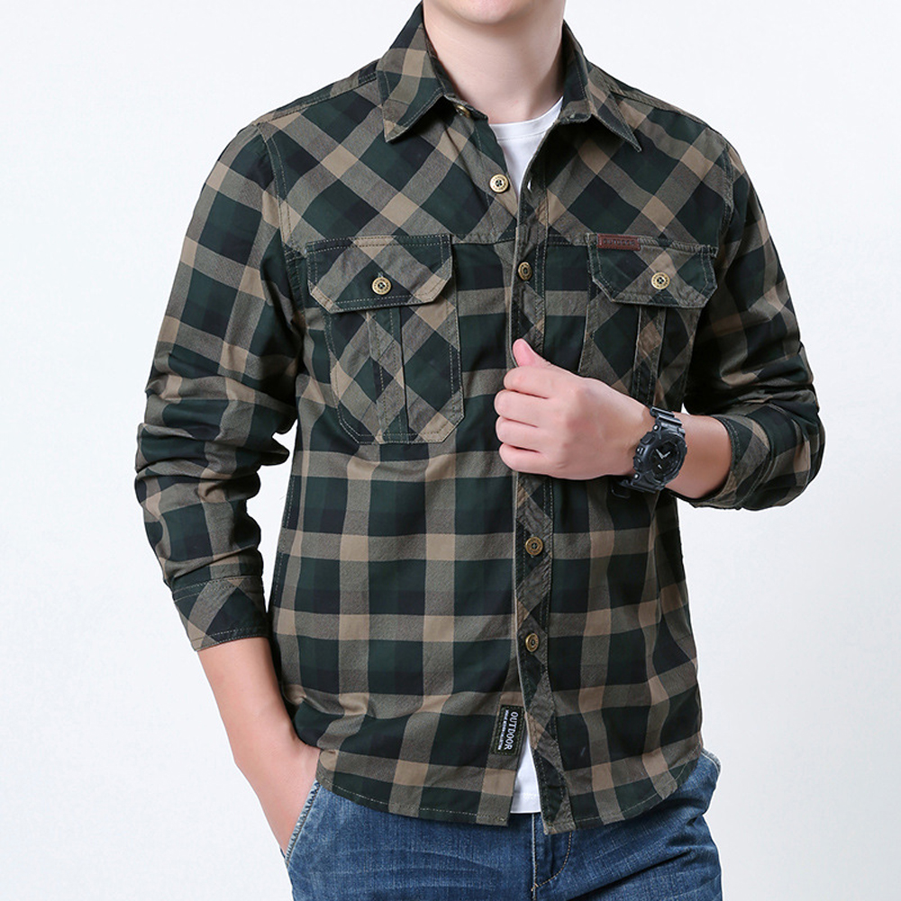 Spring Autumn Men's Cotton Pla - Flannel Shirt Lined reseña y precio
