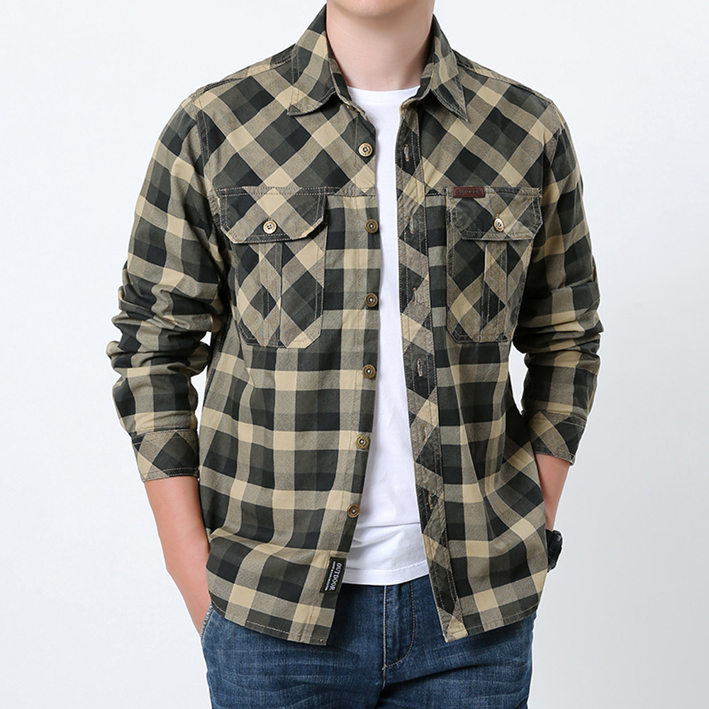 Spring Autumn Men's Cotton Pla - Flannel Shirt Lined reseña y precio