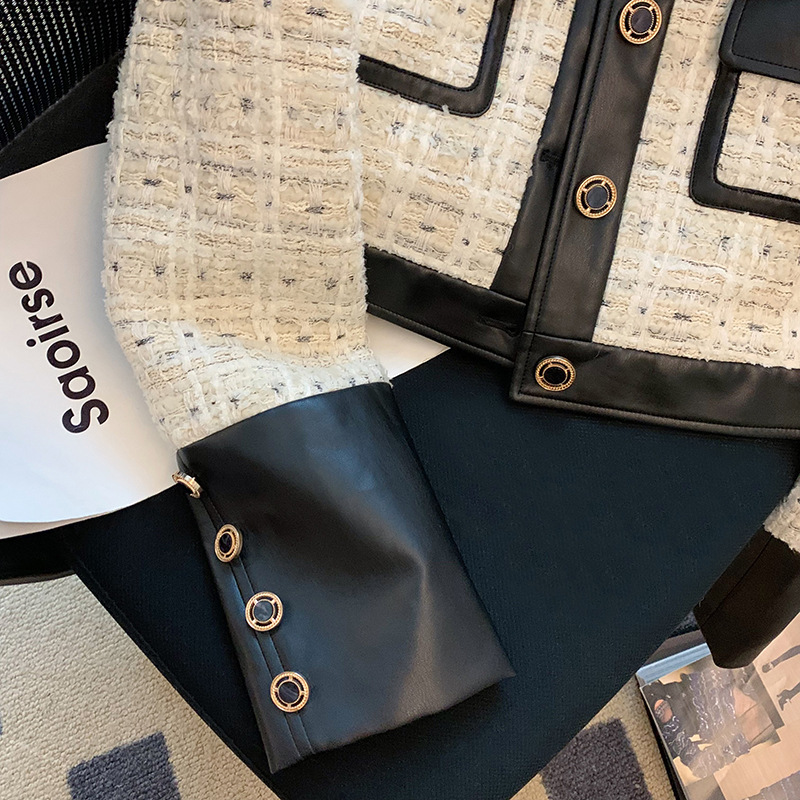 Contrast Stitching Tweed Fragr - Down Jacket Packable reseña y precio
