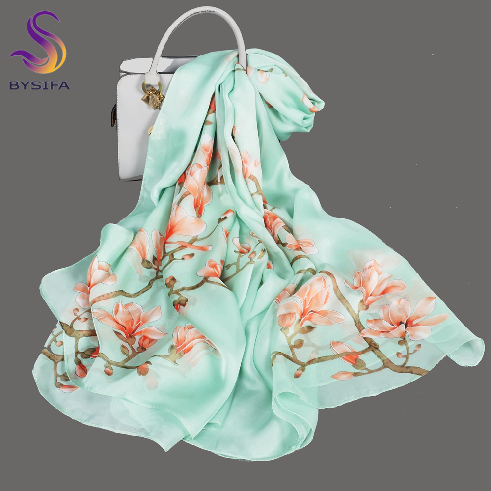 BYSIFA| Light Green Silk Scarf - Shawl Wrap Winter reseña y precio