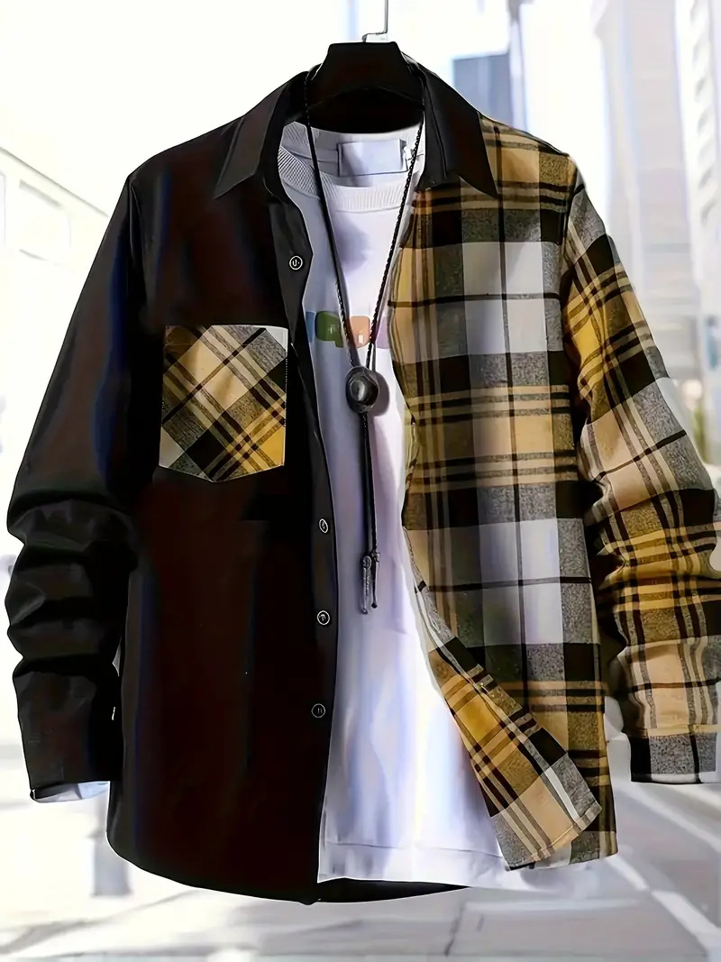 Spring and Autumn Men's Casual - Flannel Shirt Lined reseña y precio