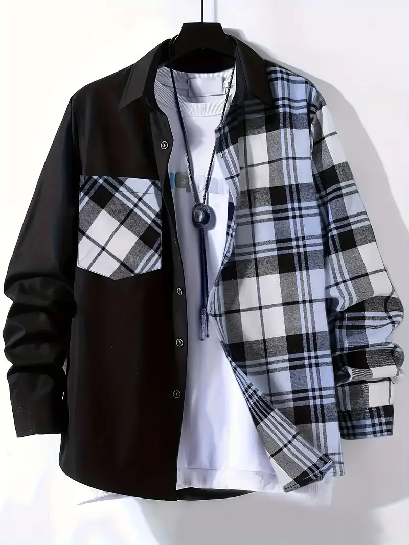 Spring and Autumn Men's Casual - Flannel Shirt Lined reseña y precio