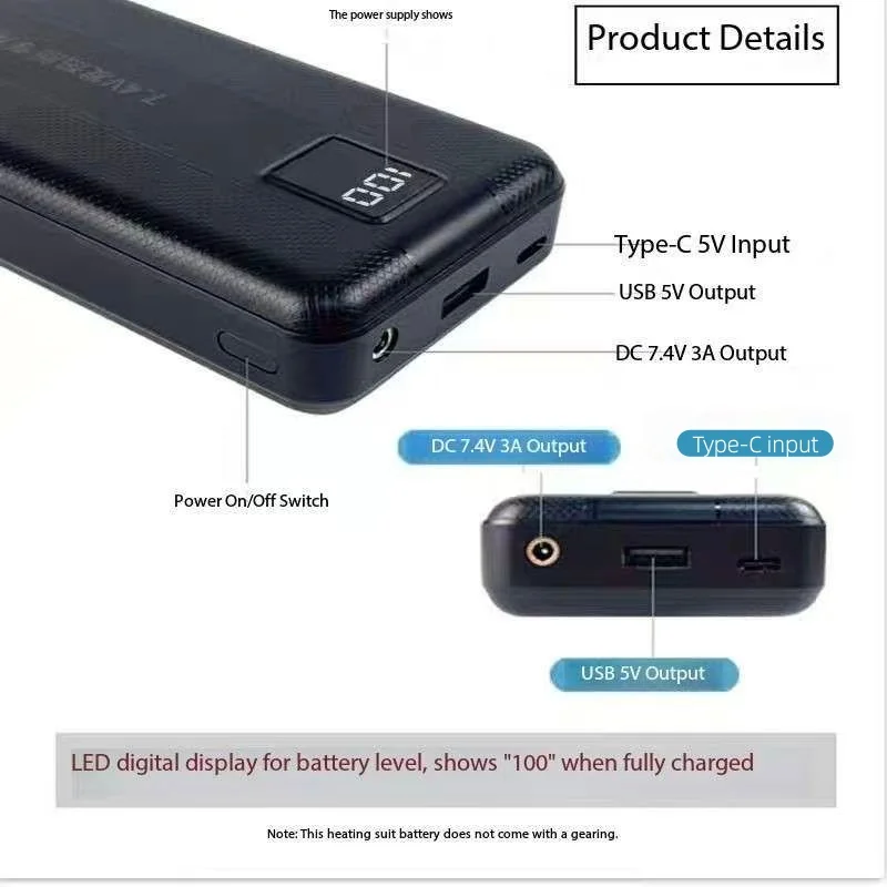 New Large Capacity 7.4V/3A/160 - Heated Vest Battery reseña y precio