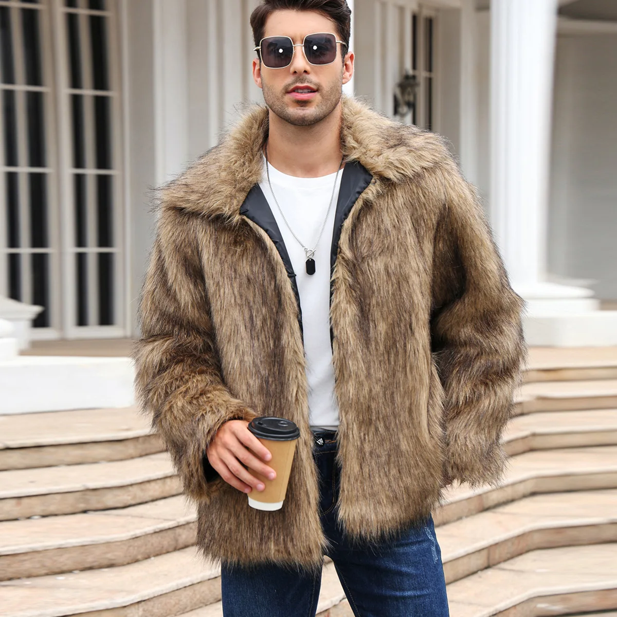 Men Faux Fox Fur Jacket Coat W - Down Jacket Packable reseña y precio