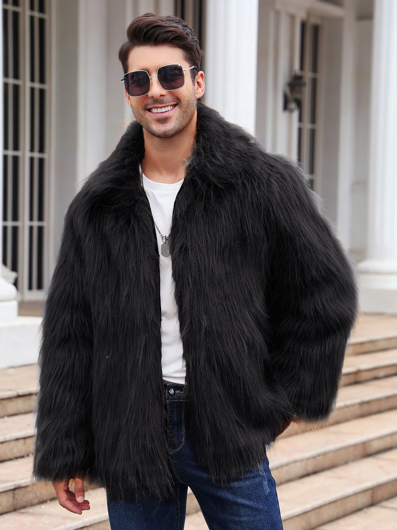 Men Faux Fox Fur Jacket Coat W - Down Jacket Packable reseña y precio