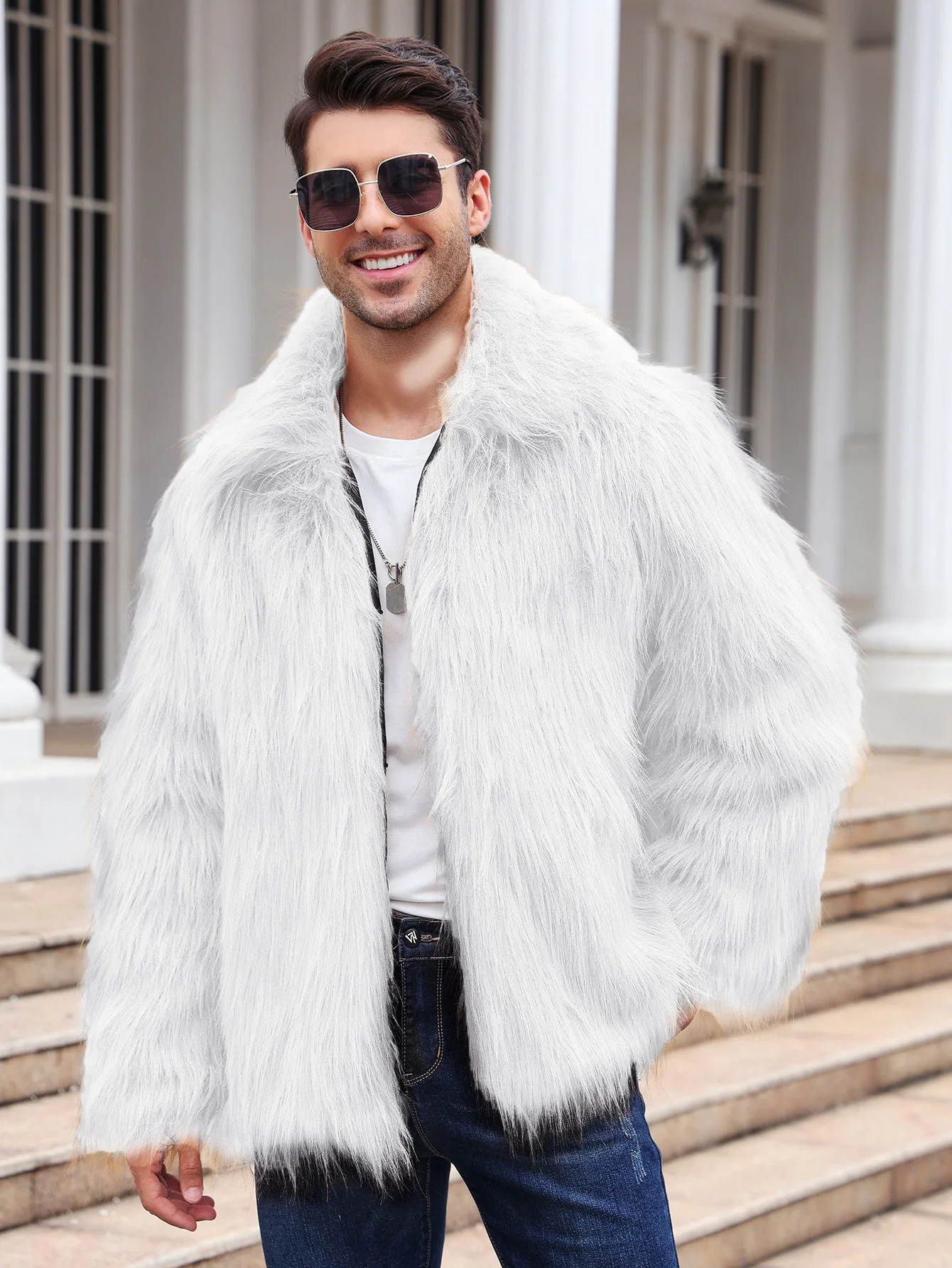 Men Faux Fox Fur Jacket Coat W - Down Jacket Packable reseña y precio