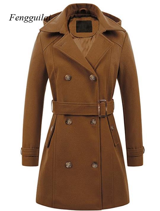 Women's Black Hooded Double Br - Wool Coat Peacoat reseña y precio