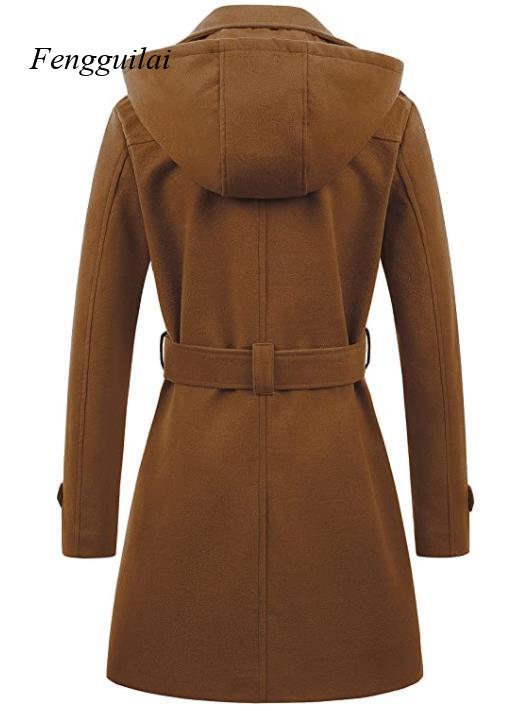 Women's Black Hooded Double Br - Wool Coat Peacoat reseña y precio