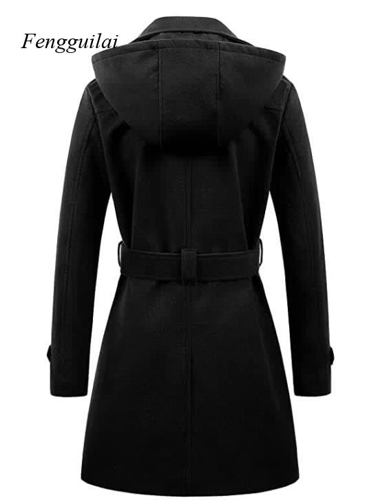 Women's Black Hooded Double Br - Wool Coat Peacoat reseña y precio